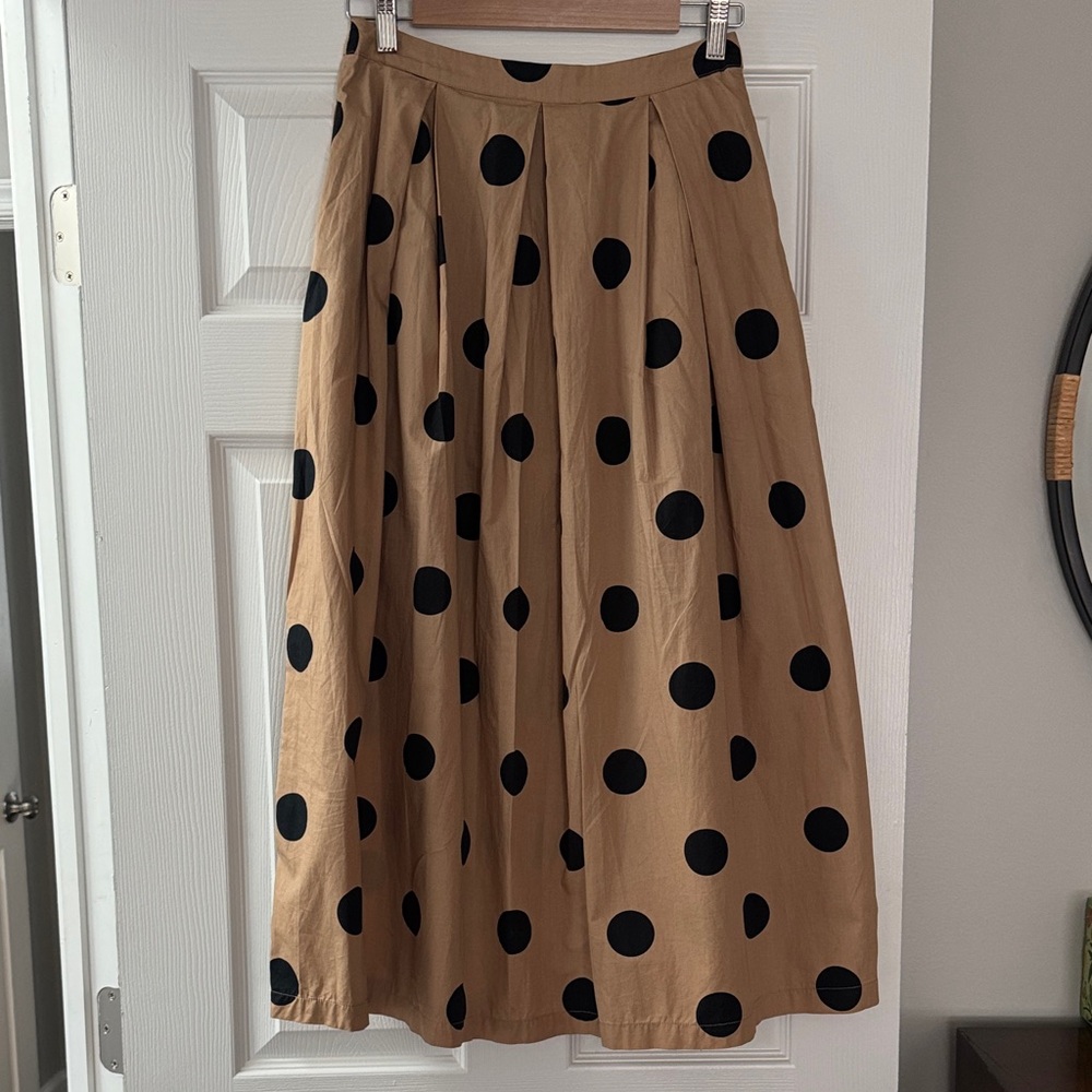 Who What Wear size 2 Camel and black Polka Dot Midi Skirt Cotton - Picture 2 of 6